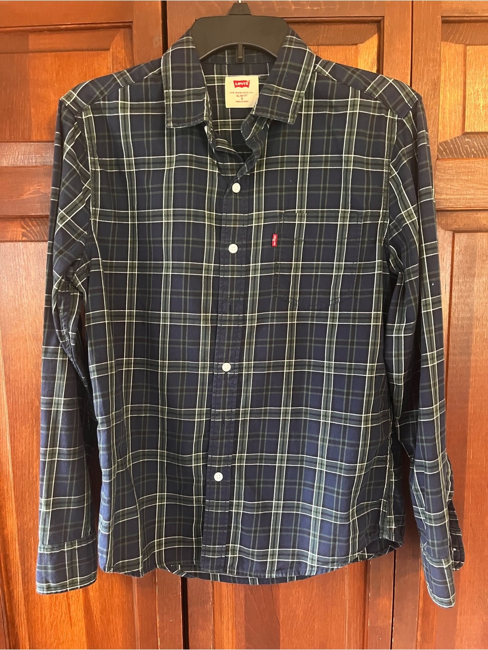 Levi's Slim Fit Plaid Button-Down Shirt, Navy/Green